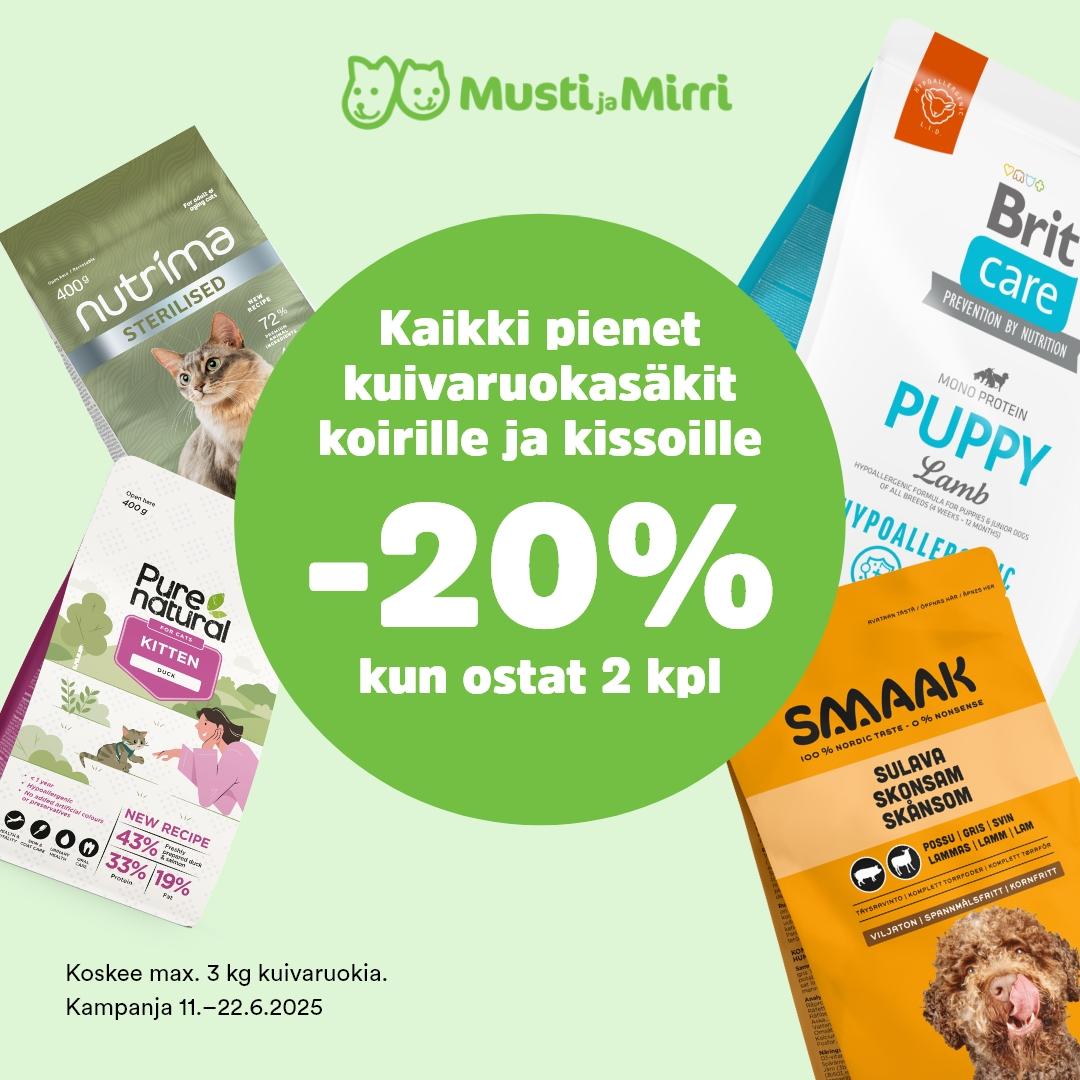 Kaikki kuivaruoka säkit koirille & kissoille